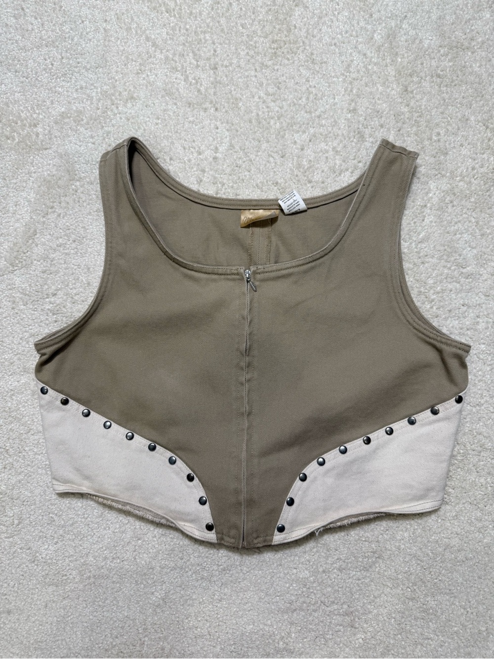 Wrangler Studded Cropped Vest Tan Cream Denim Tank Top Size Large